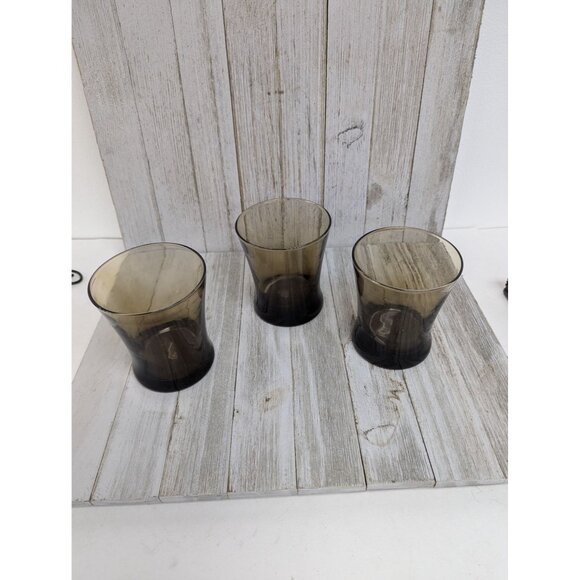 Vintage 3 Anchor Hocking Tumblers Linden Smokey Brown Drinking Glasses - Picture 1 of 8